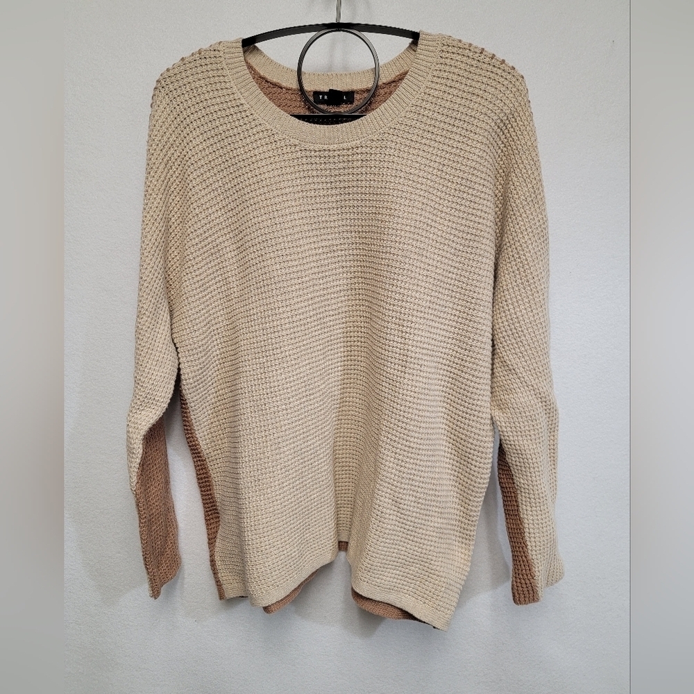 Tribal Womens Size 1X Dolman Whipstick Contrast Color Crewneck Sweater